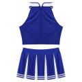 Womens Cheerleader Uniform Outfit Stand Collar Crop Top with Mini Pleated Skirts Cheerleading Clothes Carnival Cosplay Costume