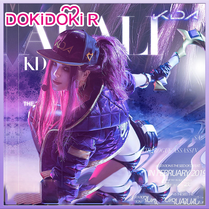 DokiDoki-R Game LOL KDA Cosplay Akali Costume With Hat Eraphone Bracelet LOL KDA Akali Cosplay K/DA Costume Fullset