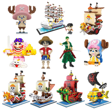 Anime One Piece Luffy Chooper Zoro Thousand Sunny Going Merry Pirate Ship 3D Model DIY Mini Diamond Blocks Building Toy no Box