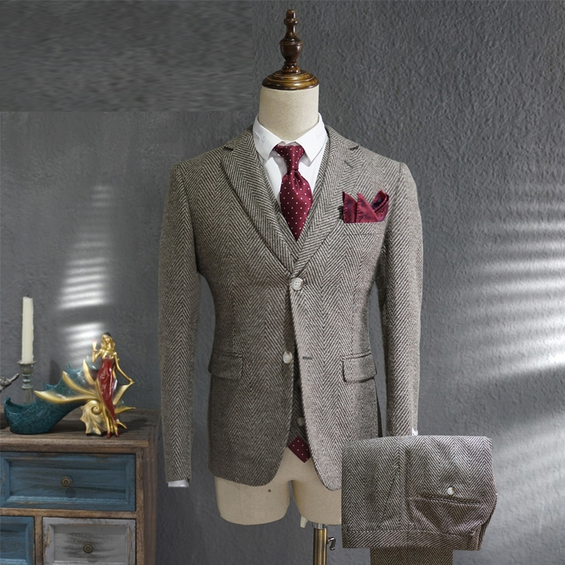 Casual Suit Men Suit Gray Business Formal Dress Suit Mens British Style Groom Wedding Suits Tuxedo 3-piece Traje Novio 2020 Pink