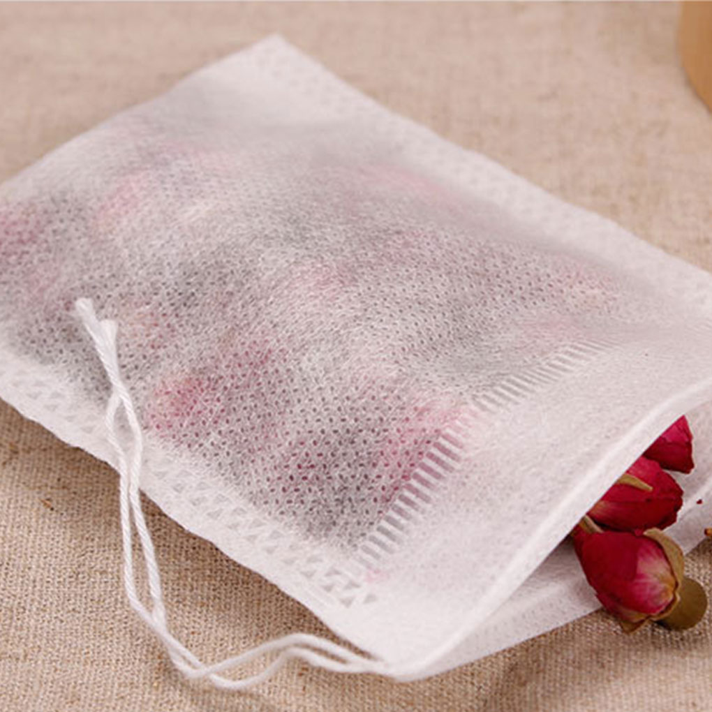 100pcs Tea Filter Bags Disposable with Drawstring for Loose Leaf Tea with Natural Unbleached Cloth