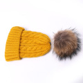 Women Warm Knitted Beanies Cap Hat Real Fur Pom Pom Ball Thick Women's Solid Color Skullies Hats Outdoor Female Casual Ski Caps