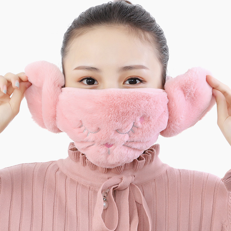Newest 2 In 1 Fur Earmuffs Mask for Face Winter Accessories for Women Ear Muffs Warmer Cartoon Cute Warm Headphones for Children