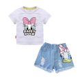 Girls Outfits Clothes Sets Children Cartoon Duck Summer T Shirt Sequins Broken Hole Denim Shorts Suit Baby Girls Clothing Set
