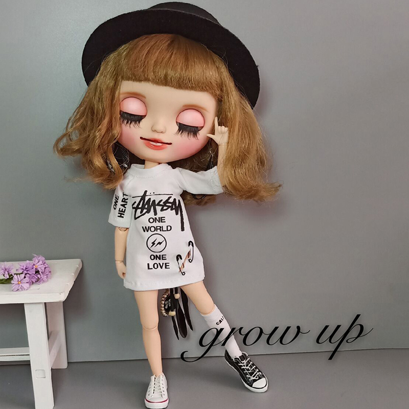 30cm Doll's Blyth Clothing White,black Blyth Long T-shirt for 1/6 Doll Accessories Fit( blyth,barbies,azone,ob24,1/6 Doll)