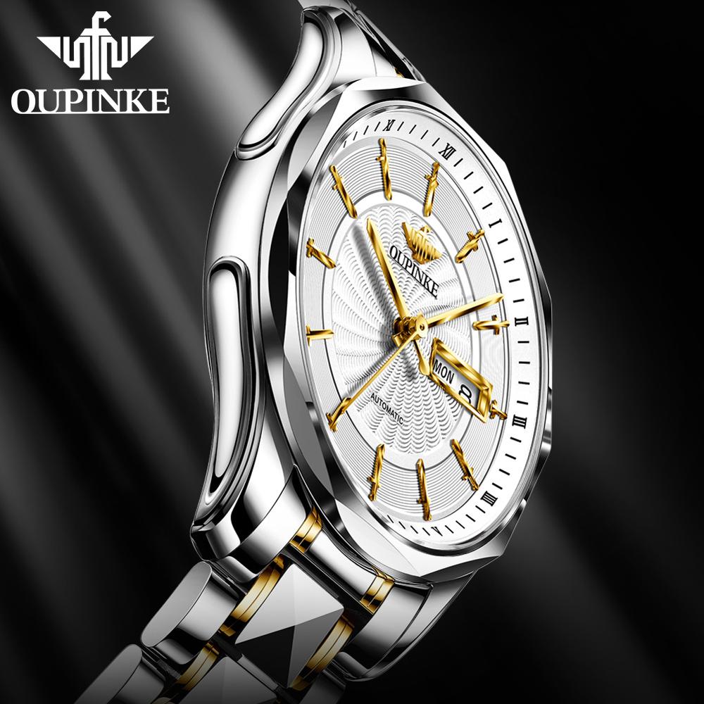 OUPINKE Top Brand Men`s luxury Watches Stainless Steel Mechanical Fully Automatic Watches Business Watches Mechanical Watch