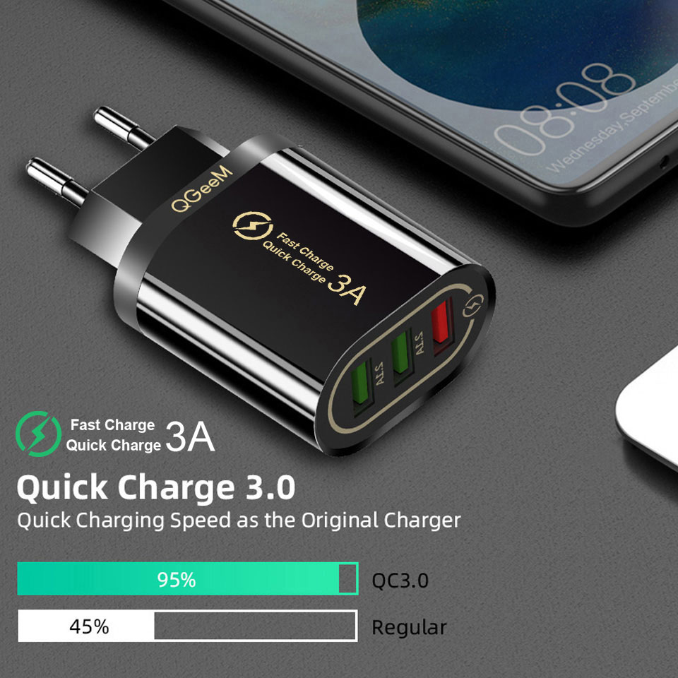 QGEEM 3 USB Charger for iPhone Quick Charge 3.0 Fast Charger for Xiaomi QC 3.0 Portable Phone Charger Charging Adapter