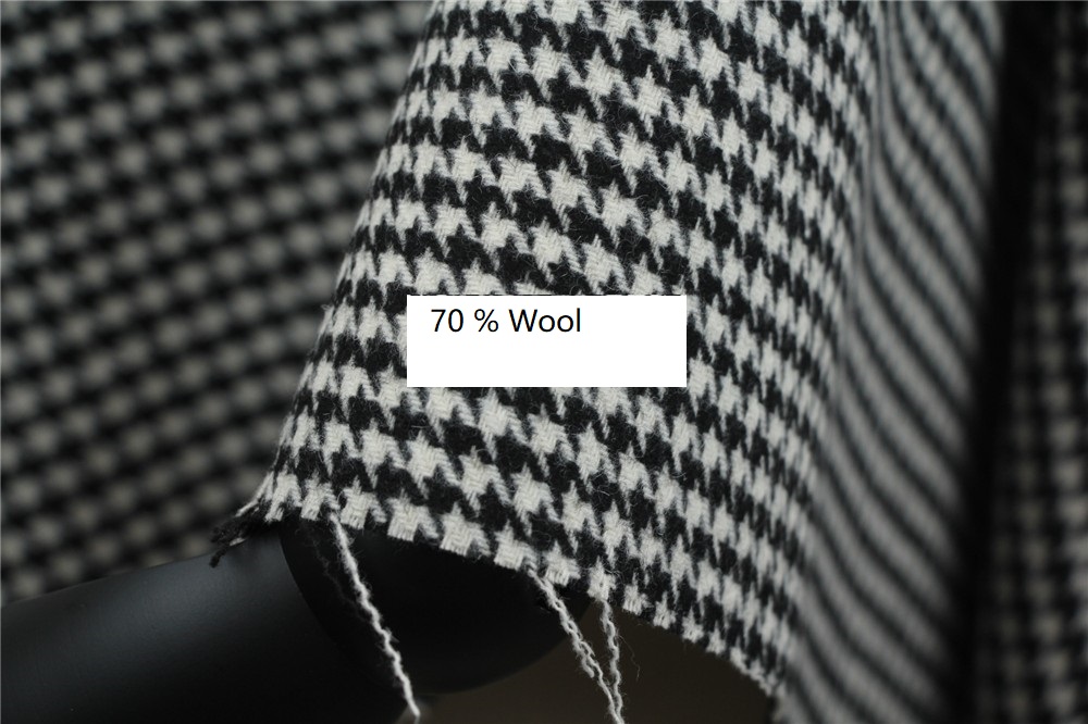 Free ship 70% wool fabric houndstooth black and white feel fine and soft