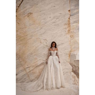 Dreamy off-the-shoulder princess gown crafted