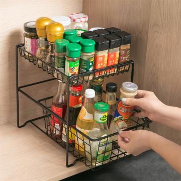 2 Layers Kitchen Storage Rack Closet Shelf Spice Jars Seasoning Bottles Holder Shelves Shower Caddy Bathroom Kitchen Organizer
