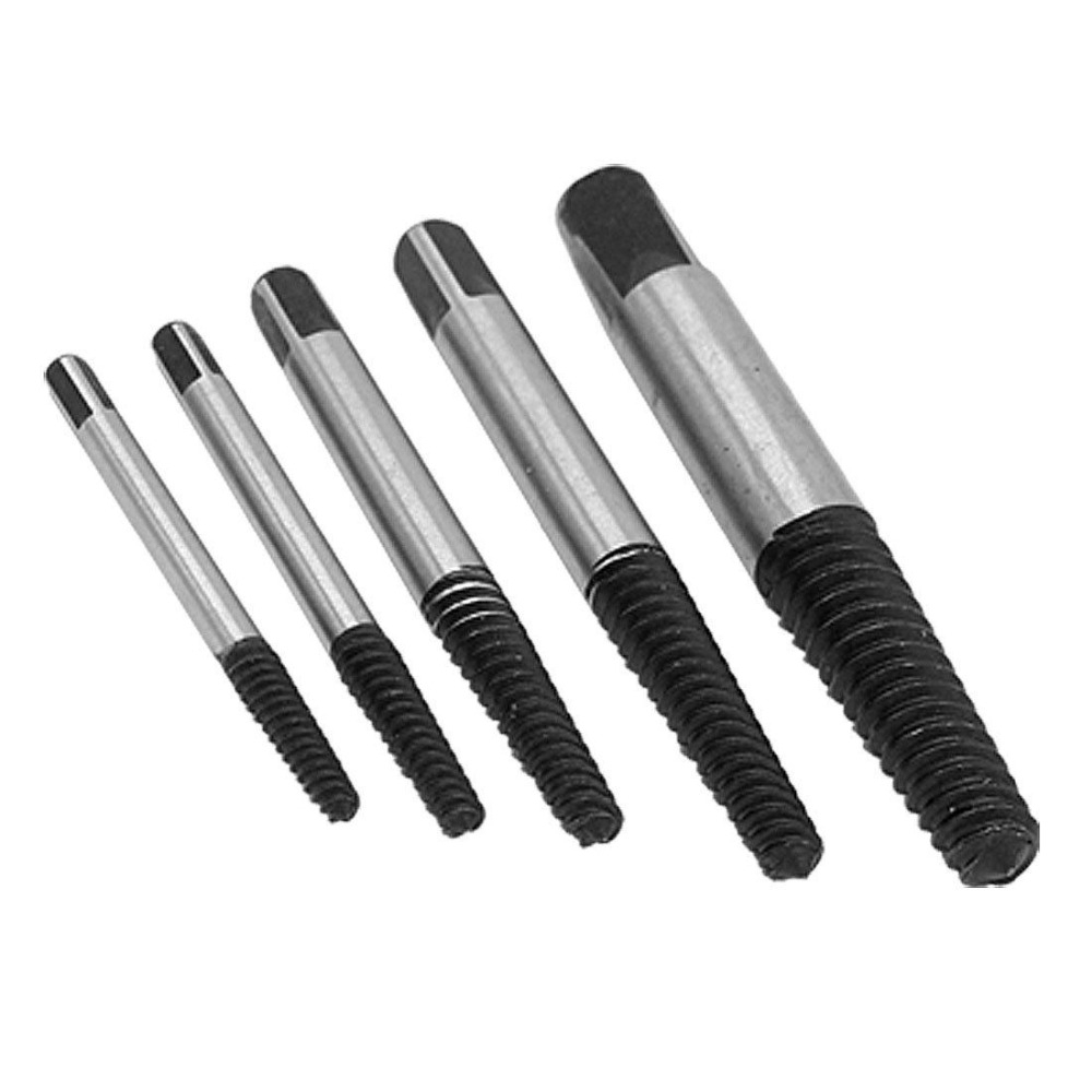 BINOAX 5Pcs/set Steel Broken Speed Out Damaged Screw Extractor Drill Bit Guide Set Broken Bolt Remover Easy Out Set