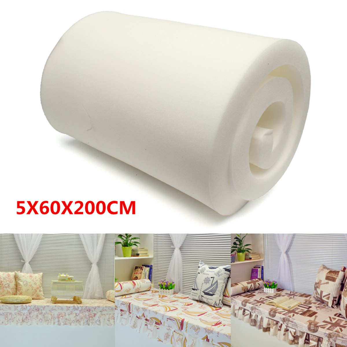 High Density Seat Foam Rubber Replacement Polyurethane Upholstery Cushion Foam Pad White Firm Foam Sheet Cushion Pads 200X60X5cm