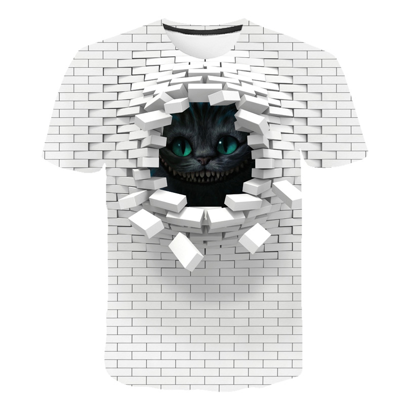 Men 3D Cat Wall Print Casual Harajuku Women T-Shirt Summer Short Sleeve O-neck Quality Tee boys grils Clothes Top Female T Shirt