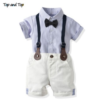 Top and Top Toddler Baby Boy Clothing Set Gentleman Short Sleeve Shirt+Suspender Shorts 2PCS Outfits Newborn Boy Clothes Set
