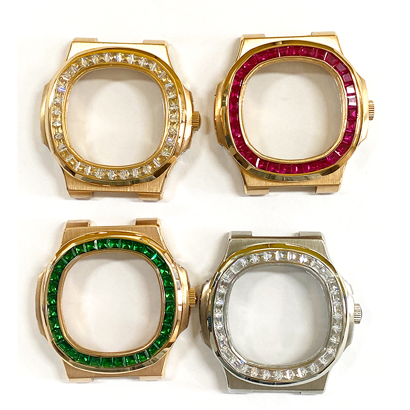 Nautilus watch case with baguette setting
