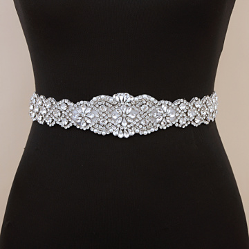 TOPQUEEN S161C Wedding Dresses Belt for Girls Rhinestone Silver Sash Bridesmaid Belt for Dress Women Dress Belt Satin Belt
