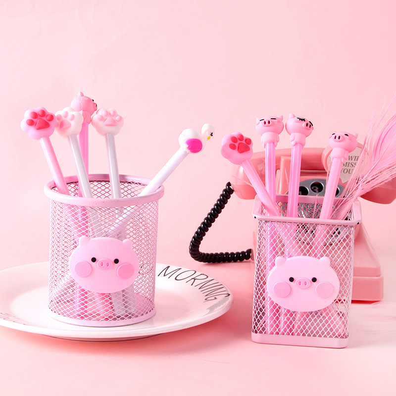 Cartoon Pink Pig Iron Pen Holder Office Organizer Eyebrow Lip Brush Cosmetics Makeup Brushes Tool Cup Holder Case Container