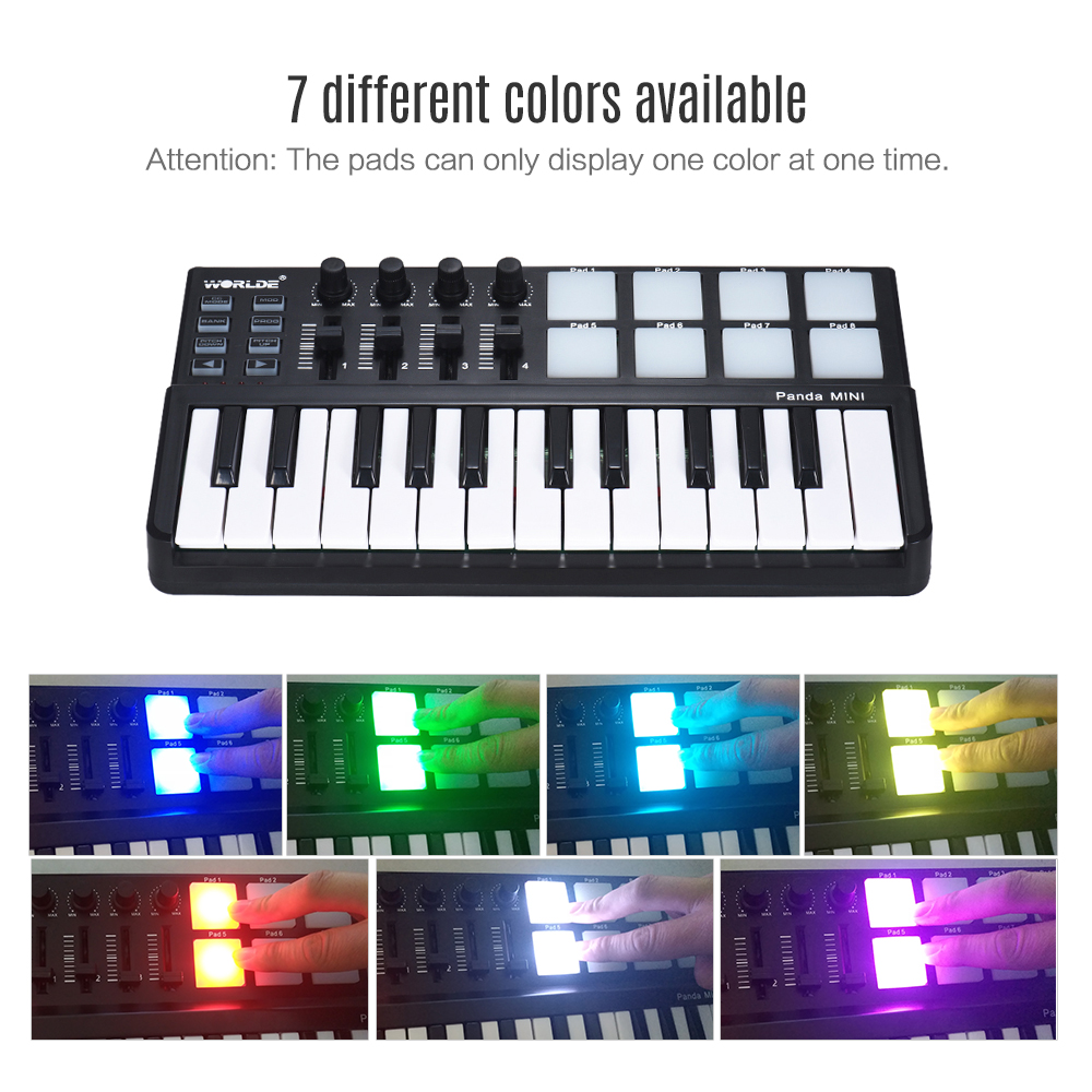 Hot WORLDE Panda MIDI Keyboard MIDI Controller and Drum Pad MINI 25-Key Ultra-Portable USB MIDI Keyboard Controller 7 Styles