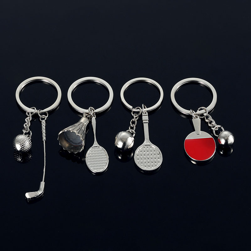 RE 100pcs/lot Factory Direct Sales Wholesale Promotion Table Tennis Golf Key Chain Sports Keychain Badminton Racket Key Ring