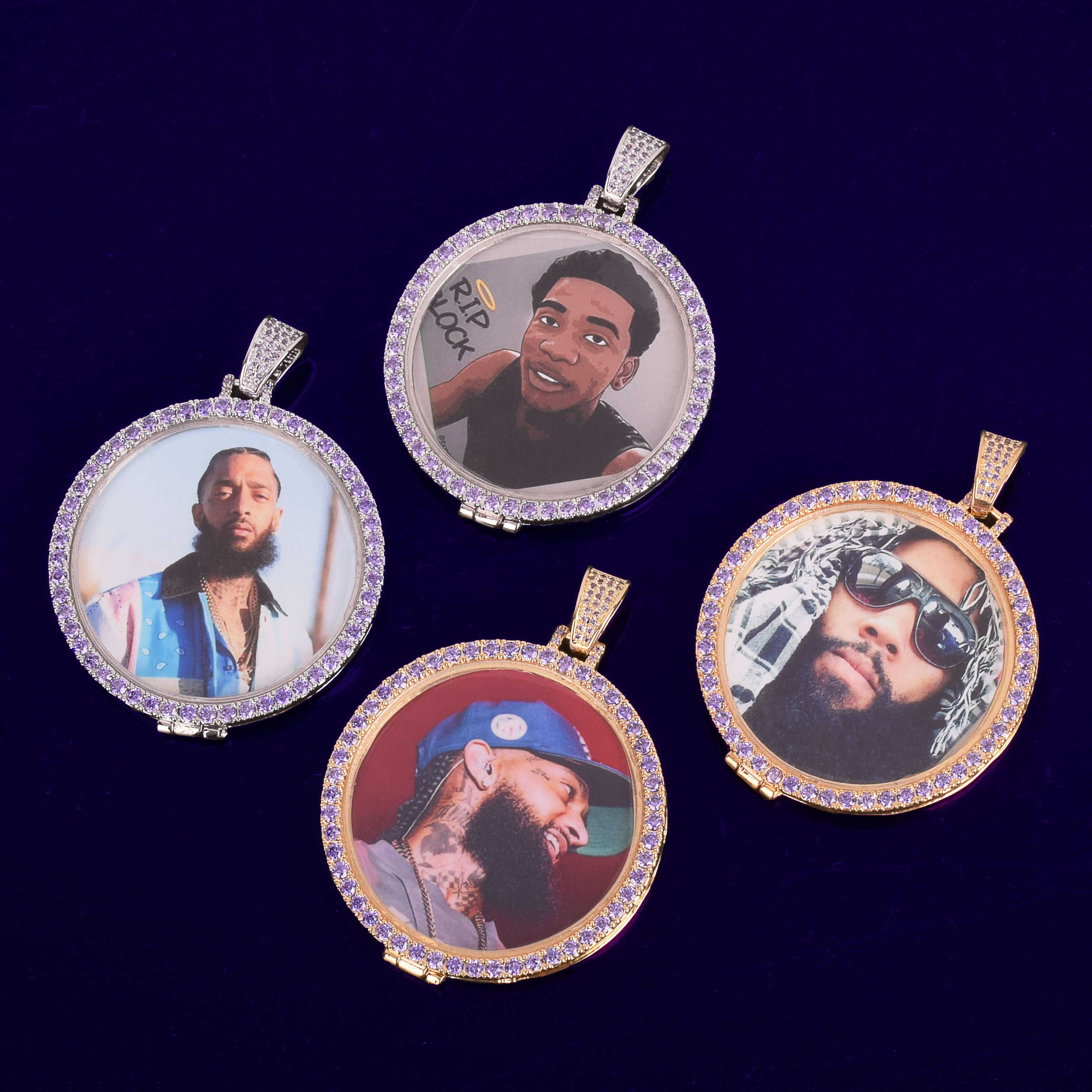 Purple Color Custom Made Photo Medallions Necklace & Pendant With Tennis Chain AAAA Cubic Zircon Men's Hip hop Rock Jewelry