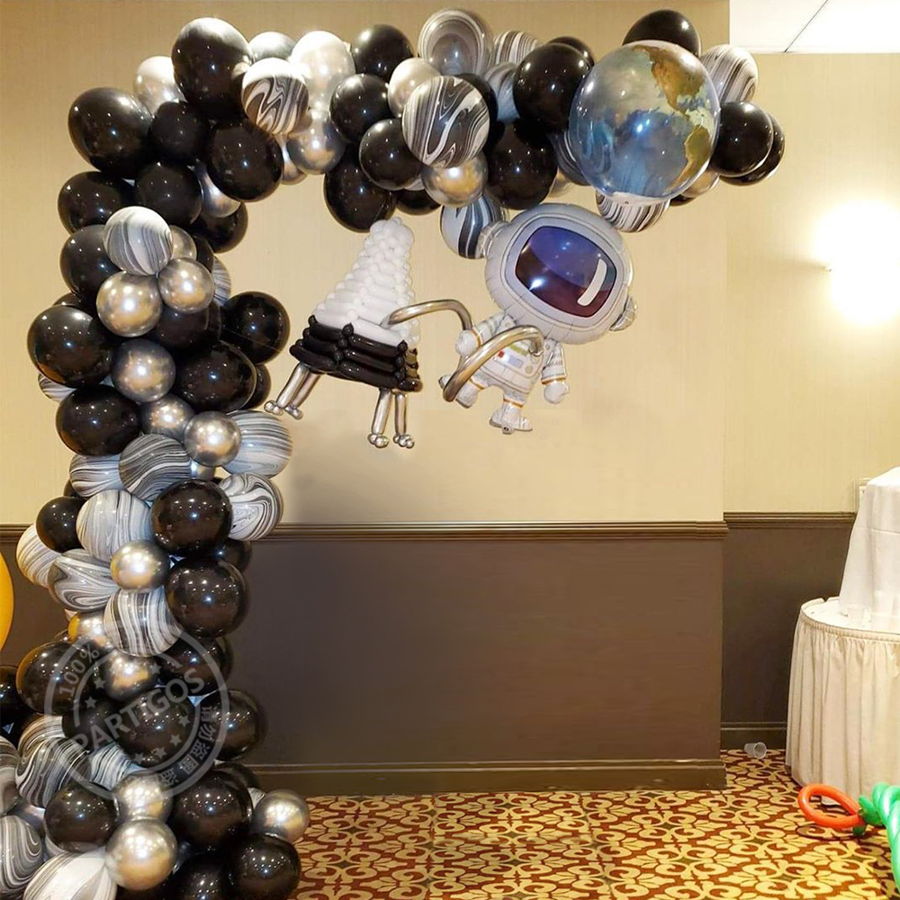 133pcs Outer Space Astronaut Foil Balloons Garland Arch 4D Earth Theme Party Birthday Decorations Kids Black Latex Baby Boy Toys
