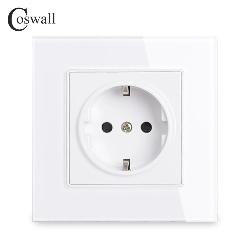 COSWALL Russia Spain EU Standard Wall Socket USB Charge Port Crystal Glass Panel Black White Grey C1 Series Full Range