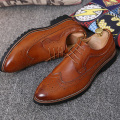 Men's Dress Shoes Fashion Brogue Floral Pattern Men Formal Shoes Leather Luxury Wedding Shoes Red Wine Men Oxford Plus Size 45