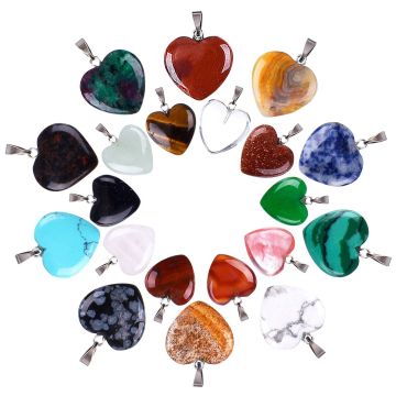 20 Pieces Heart Shape Stone Pendants Chakra Beads DIY Crystal Charms, 2 Different Sizes, Assorted Color