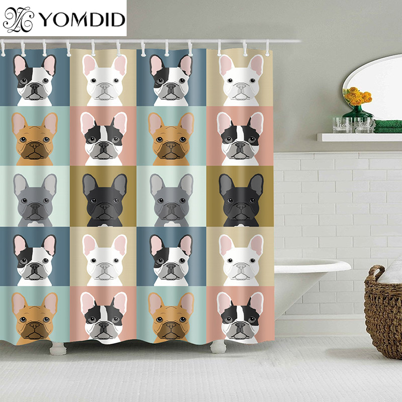 3D Printing Cartoon Bulldog Bath Screens Bathroom Shower Curtain Unicorn Curtain Christmas Gift Decor Multi-size Shower Curtain