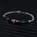 Fashion Charm 8MM Stone Strand Bracelets Stainless Steel Link Chain Bangles Gemstone Beaded Yoga Male Jewelry