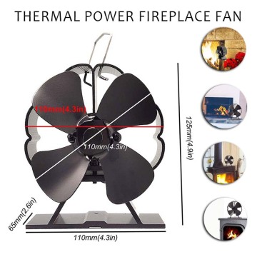 4 Blades Fireplace Fan Black Heat Powered Stove Fan Log Wood Burner Eco Quiet Fireplace Fan Home Efficient Heat Distribution