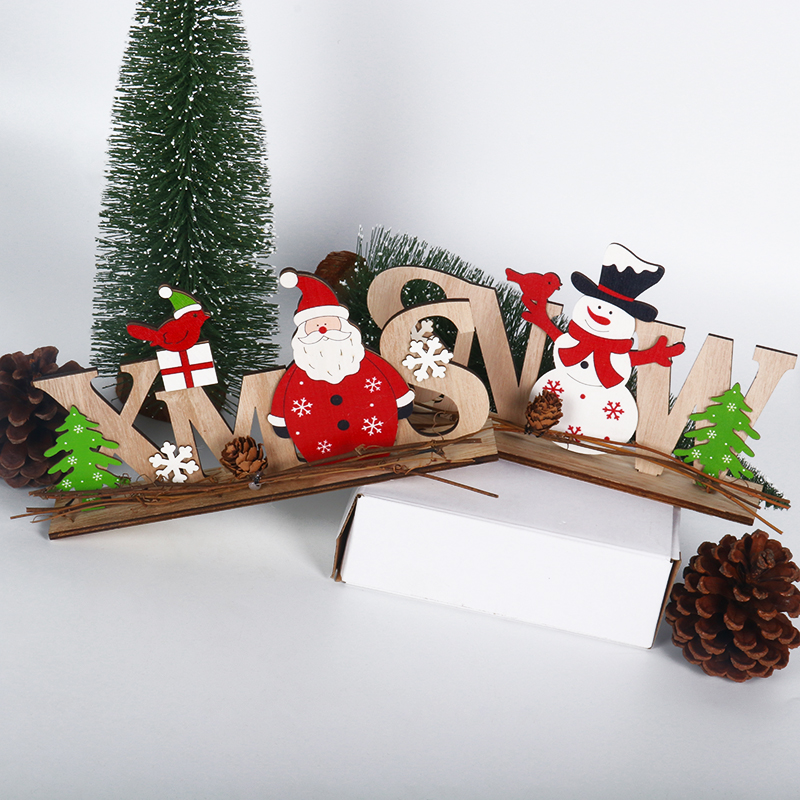 1set Christmas DIY Table Wooden Ornament Snowman Church 2020 New Year Christmas Decorations for Home Navidad Noel Xmas Supplies