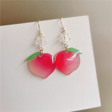 Zeojrlly Resin Trendy Round Women Dangle Earrings Summer Small Fresh Lovely Peach Earrings Small Fresh Simple Cute Jewelry