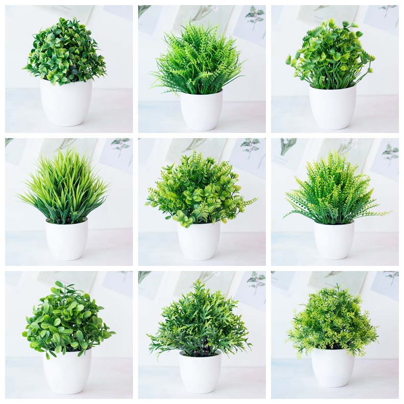 Nordic Style Artificial Green Grass Potted Plants Bonsai Home Garden Wedding Birthday Party Christmas Decor Fake Plants Bonsai