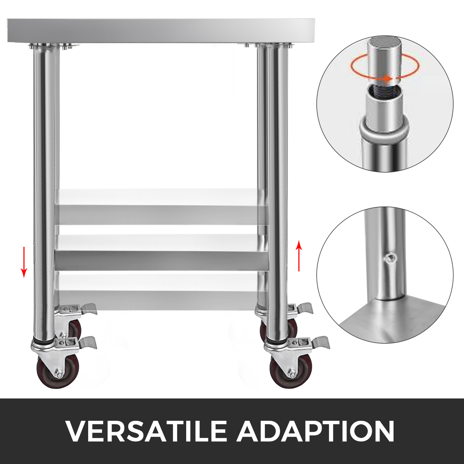 VEVOR 30"x36" Kitchen Stainless Steel Work Table Storage Food With 4 Caster Wheels