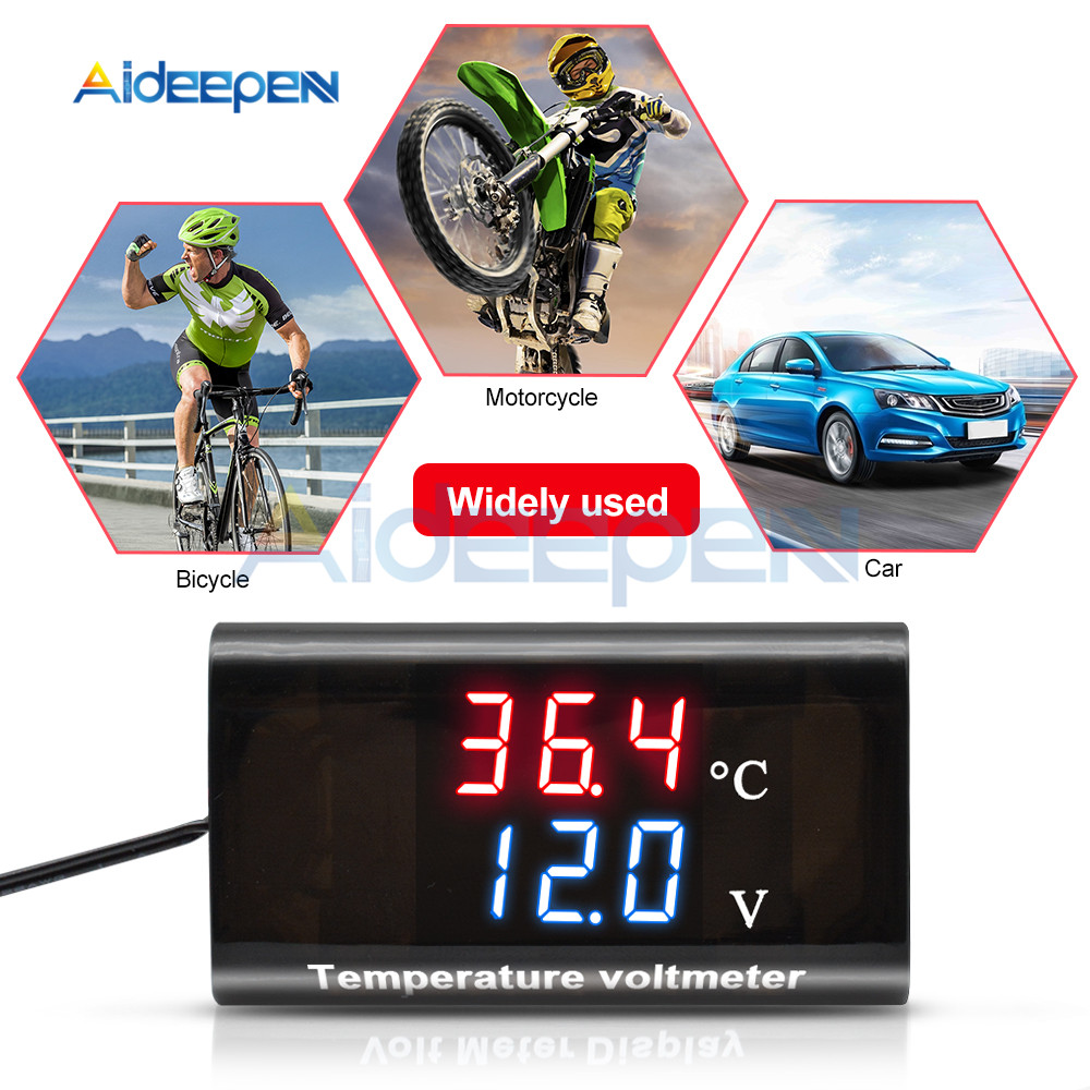 DC 12V IPX6 Waterproof Digital Temperature Voltmeter Car Boat Motorcycle 0.56inch LED Display Voltage Meter Mini Tester Panel