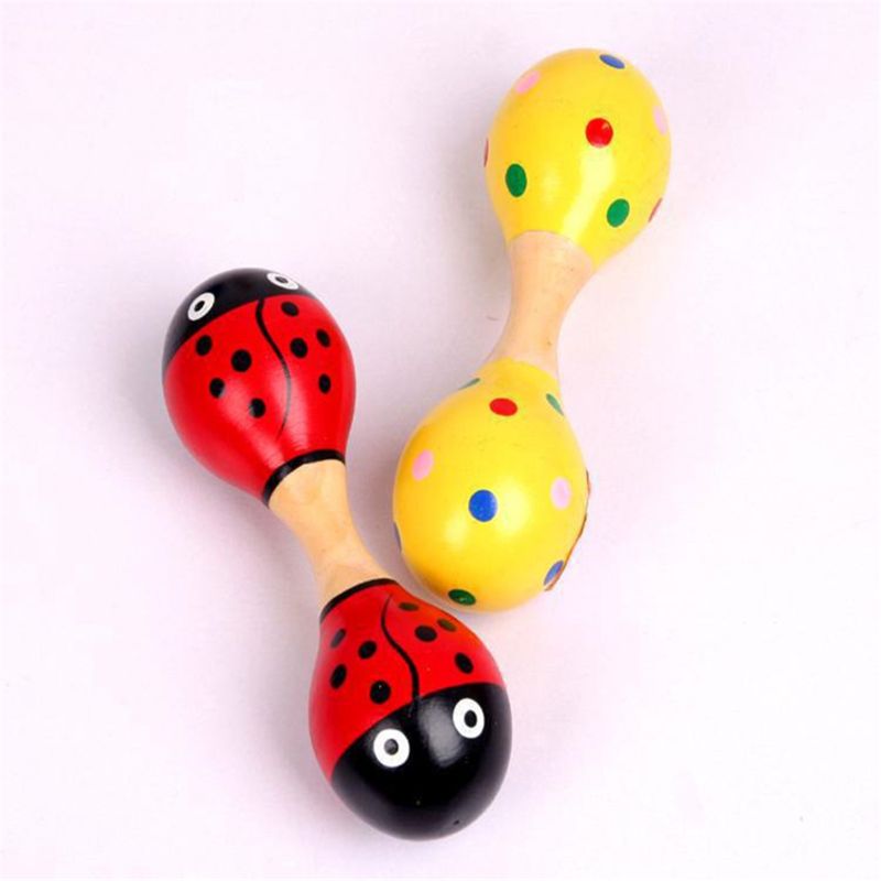 Double Head Colorful Wooden Maracas Baby Child Musical Instrument Rattle Shaker For Party Toy AXYA