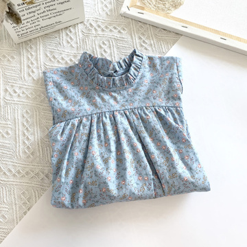 2020 Spring Fashion Girls Floral Shirt Long Sleeve Blue Flower Printed Girls Blouse Shirt 90-140cm DT004