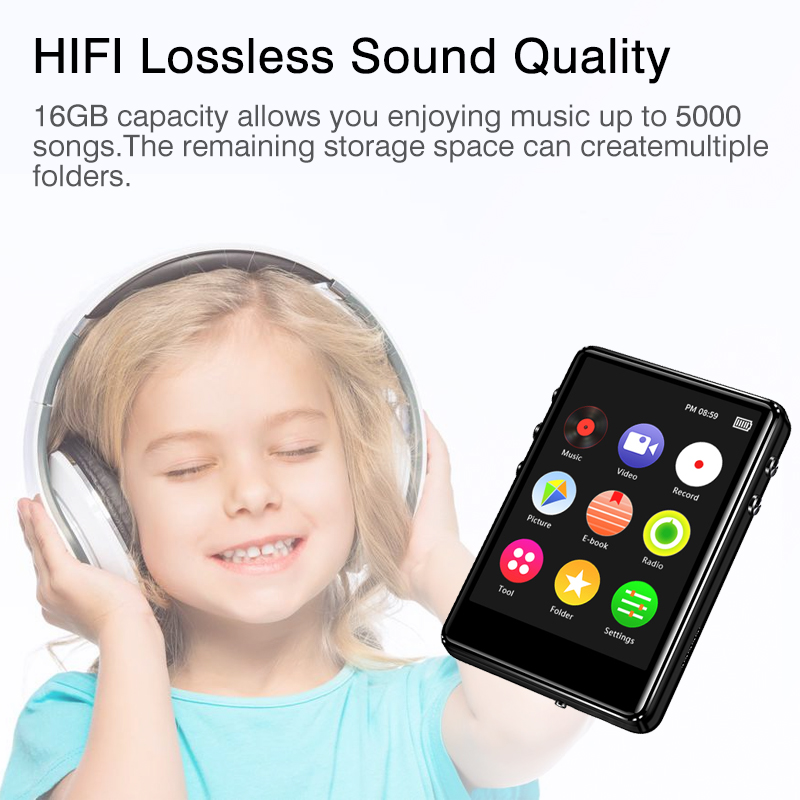 ICEICE MP4 Player with Bluetooth Built-in Speaker 2.4 inch Full Touch Screen FM Radio Recording E-book Music Video Player MP 4