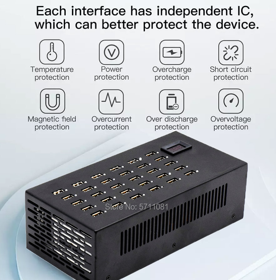 30 Port USB Smart Charger Octet protection   