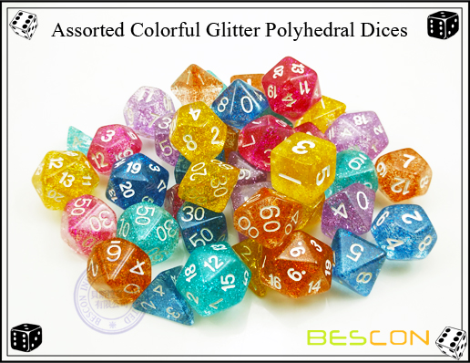 Assorted Colorful Glitter Polyhedral Dices