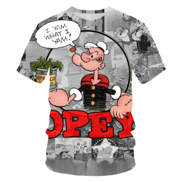 Cartoon anime Popeye 3D printing fashion men's and women's short-sleeved T-shirt soft material outdoor casual loose men's T-shir