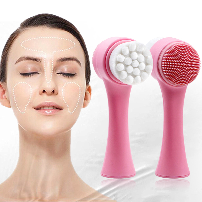 Double Side Silicone Facial Cleanser Wash Brush Soft Mild Fiber Face Cleaning Portable Size Face Massage Washing Skin TSLM1
