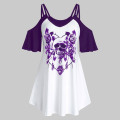 Plus Size Fashion Skull Flower Print Blouse Off Shoulder Tops Tee Casual Summer Ladies Female Women Short Sleeve Blusas Pullover