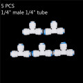 5 PCS 1/4" Male 1/4" Tube OD Hose Type T Qucik Connection RO Water Connector Fittings Joint Reverse Osmosis Aquarium System