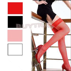 Women Stockings Hosiery Above Knee Nylon Hollow Out Mesh Long Stockings Women Black White Red Pink