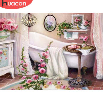 HUACAN Diamond Painting Bathroom Flower Art Rhinestone Craft Kit 5D Diamond Embroidery Landscape Needlework Decor For Home