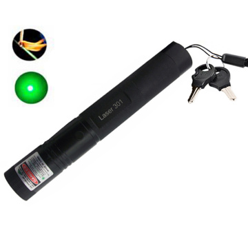 Laser 301 High Power Green Laser Pointer Pen 532NM Adjustable Focus Burning Match Bright Single Point Lazer + Safe Key