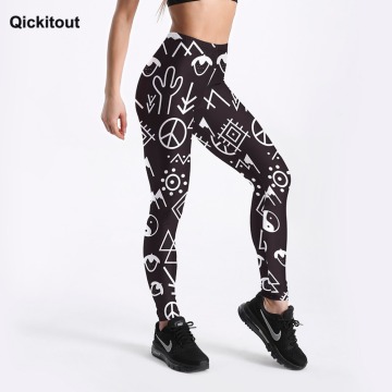 Qickitout New Summer Style Women Leggings Mix Cute Pattern Printed Leggings Black White Design Leggings Workout Fitness Leggings