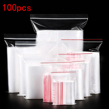 100Pcs Plastic Zip Lock Ziplock Bags Food Fruits Storage Bags For Thick Clear Reclosable Fresh-keep Packaging bags